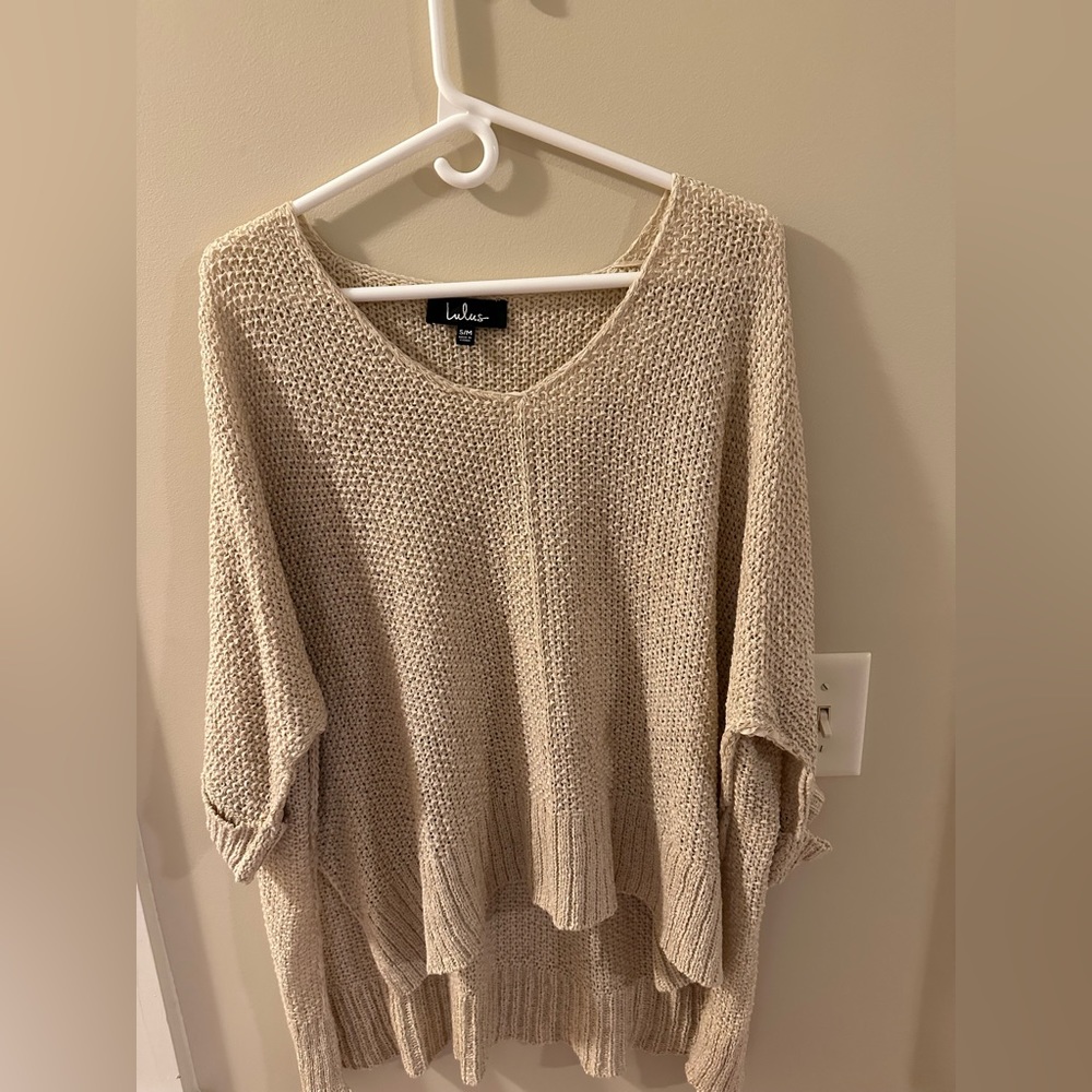 Lulus light linen mid length sleeve beach cover up.